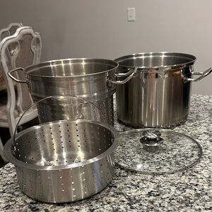Stainless Steel 3-Piece Steamer Pot Set with Glass Lid - Silver